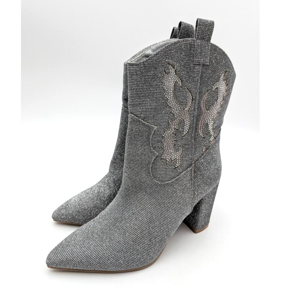Mia Gypsi Rhinestone Western Ankle Boots Women's Silver Size US7M EU37.5